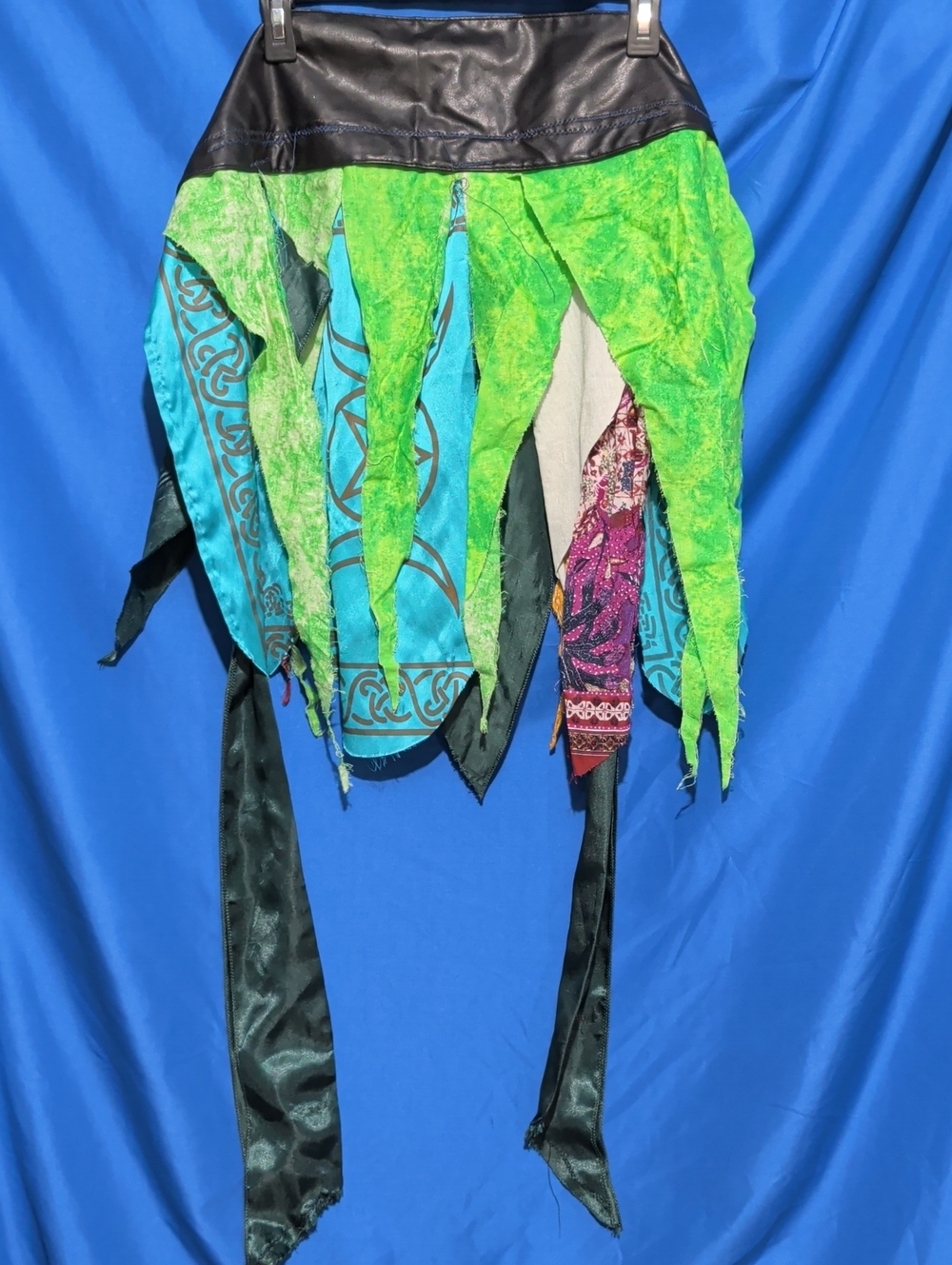 Green Multi-Panel Festival Skirt with Black Waistband Fairy Boho Halloween